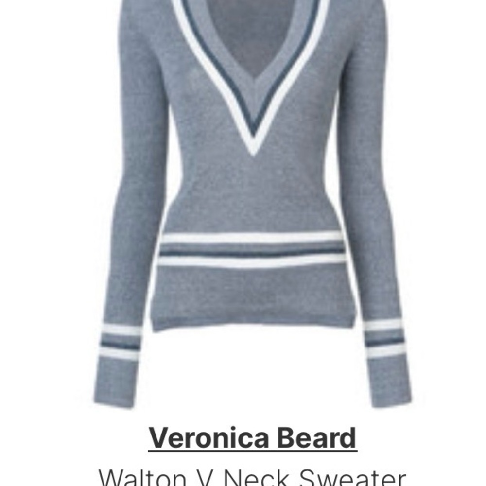 Veronica Beard Walton Deep V-Neck Sweater in blue white flecks sz M